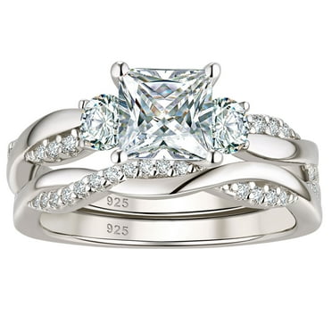 Wuziwen 1 Carat Wedding Ring Sets Infinity Band Princess Sterling Silver Rings for Women CZ Size 7