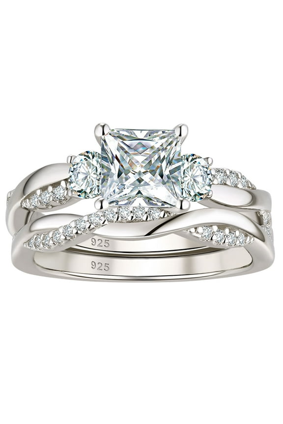 1 Carat Wedding Ring Sets Infinity Band Princess Sterling Silver Rings for Women CZ Size 7