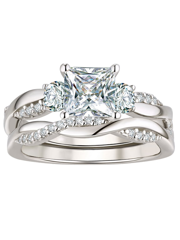 1 Carat Wedding Ring Sets Infinity Band Princess Engagement Rings Sets 18K White Gold Plated Size 7