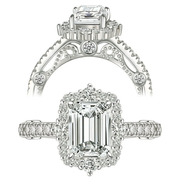 Wuziwen 2.5CT Engagement rings for women Emerald Cut 925 Sterling Silver Weeding Rings Halo 5A CZ Size 7