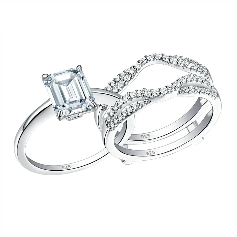 Wuziwen 3Ct Emerald Sterling Silver Bridal Ring Enhancer