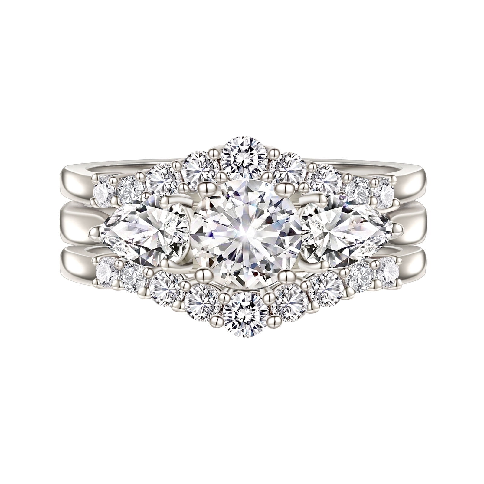 Wuziwen 2 Carat Wedding Ring Set for Women 3Pcs Engagement Rings CZ 925 Sterling Silver Size 6
