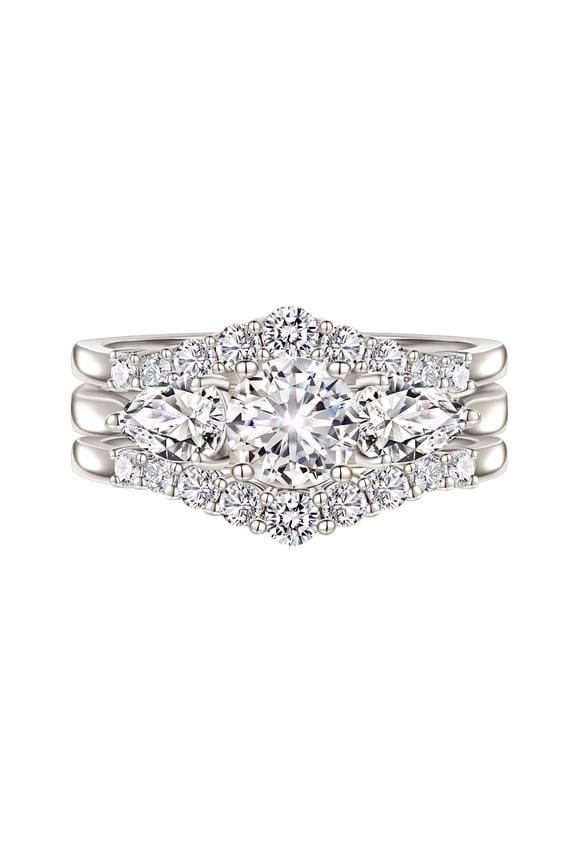 2 Carat Wedding Ring Set for Women 3Pcs Engagement Rings CZ 925 Sterling Silver Size 7.5