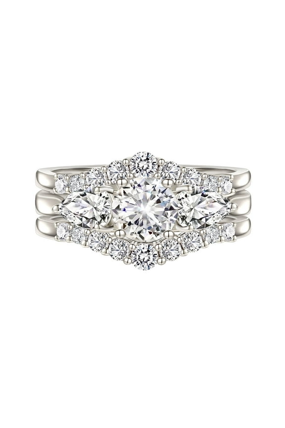 2 Carat Wedding Ring Set for Women 3Pcs Engagement Rings CZ 925 Sterling Silver Size 7