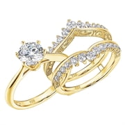 Wuziwen 2 Carats Crown Bridal Rings Set for Women Yellow Gold Plated Cubic Zirconia Anniversary Band Size 8