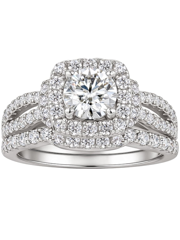 2 Ct Moissanite Wedding Rings for Women Halo Round Engagement Bridal Sets for Her Twisted Bands Size 7