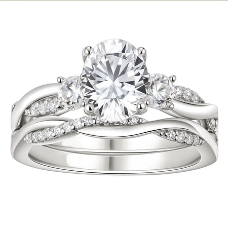 Wuziwen 2 Ct Moissanite Oval Three Stone Wedding Ring Sets Infinity Bands Twisted Bridal Rings for Women Size 5