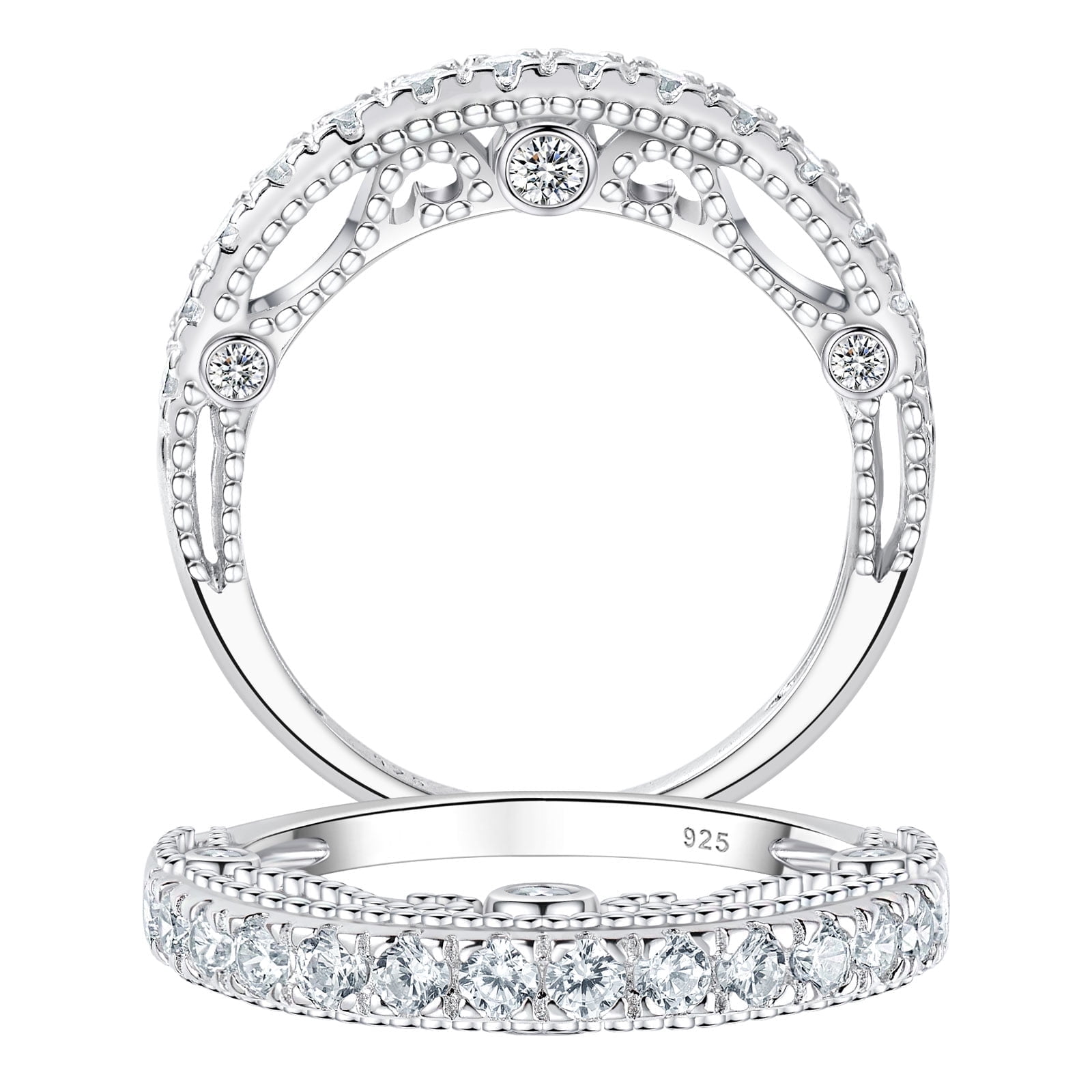 Wuziwen 3.5mm Eternity Bands for Women Vintage Sterling Silver CZ Stackable Ring Enhancer Size 7