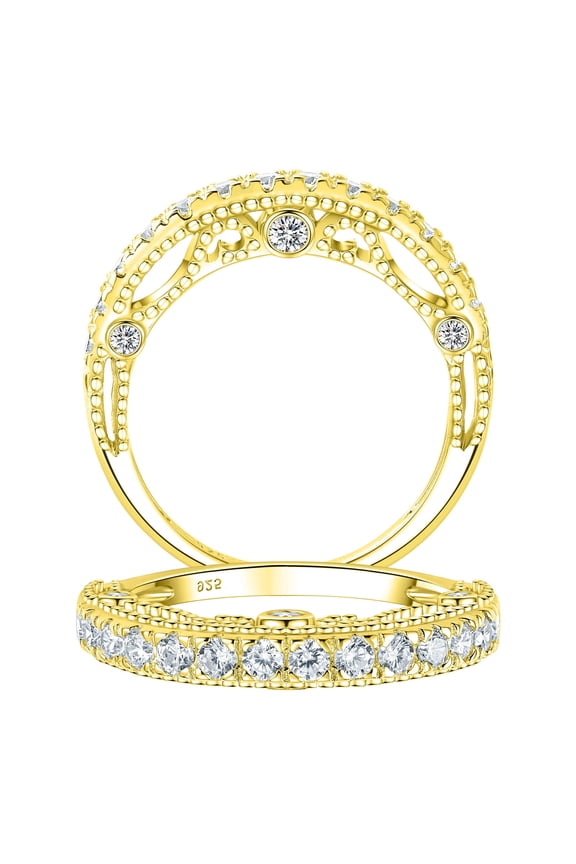 3.5mm Eternity Wedding Band for Women Stackable Sterling Silver Ring Yellow Gold Plated Size 8