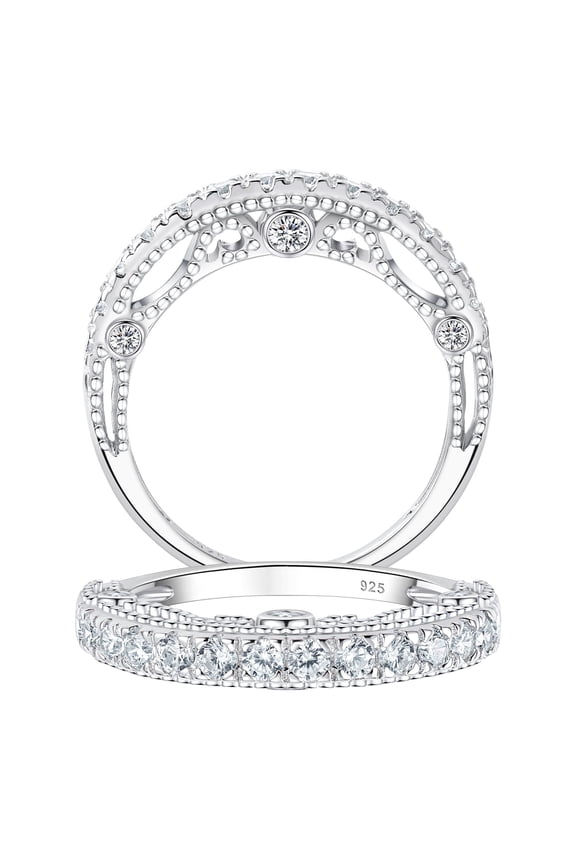 3.5mm Eternity Wedding Bands for Women Vintage Sterling Silver CZ Stackable Ring Size 10