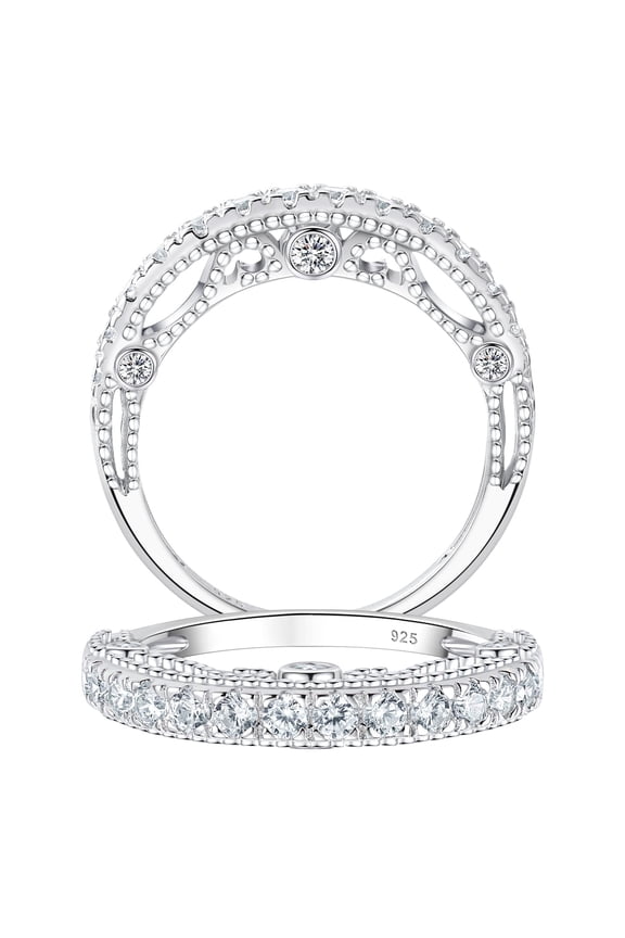 3.5mm Eternity Wedding Bands for Women Vintage Sterling Silver CZ Stackable Ring Size 7.5