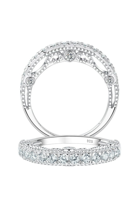 3.5mm Eternity Wedding Bands for Women Vintage Sterling Silver CZ Stackable Ring Size 7