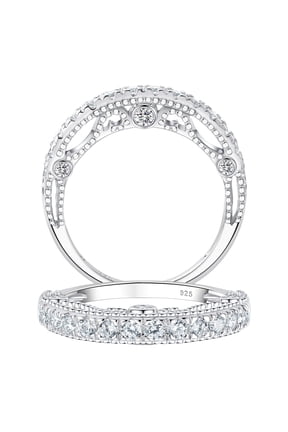 3.5mm Eternity Wedding Bands for Women Vintage Sterling Silver CZ Stackable Ring Size 7