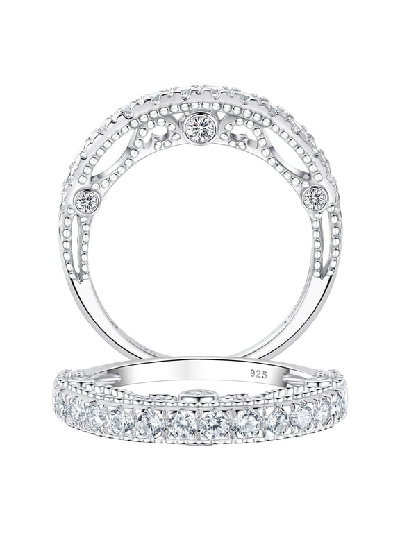 3.5mm Eternity Wedding Bands for Women Vintage Sterling Silver CZ Stackable Ring Size 7