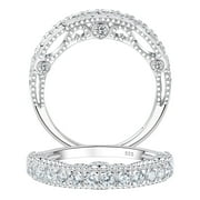 WUZIWEN 3.5mm Eternity Wedding Bands for Women Vintage Sterling Silver CZ Stackable Ring Size 8