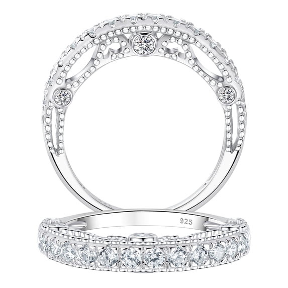 Wuziwen 3.5mm Eternity Wedding Bands for Women Vintage Sterling Silver CZ Stackable Ring Size 9.5
