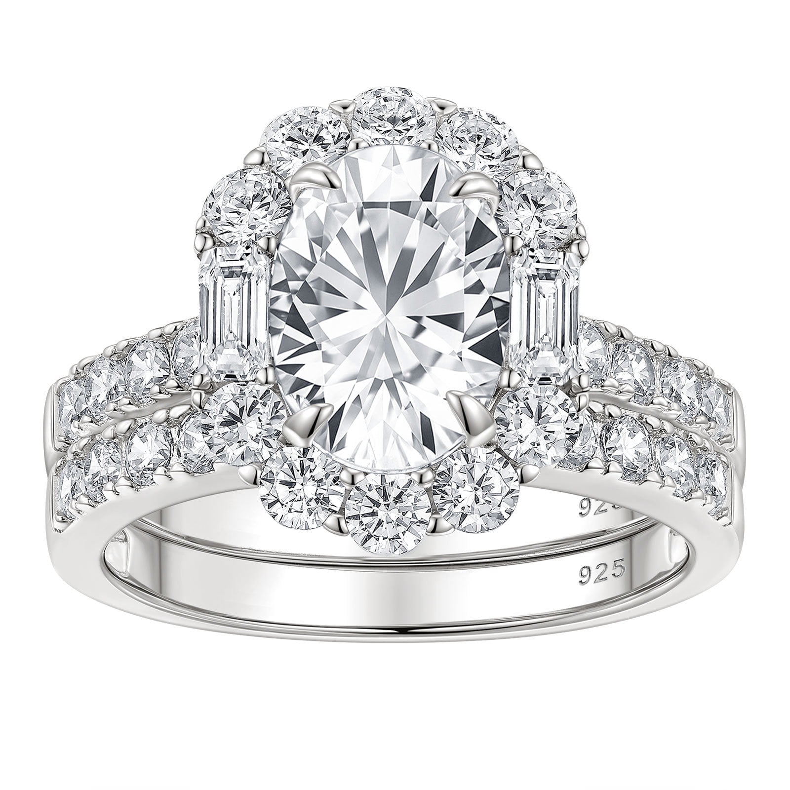 Wuziwen 3.6 Ct Oval Wedding Ring Sets Halo Engagement Rings for Women 925 Sterling Silver Cubic Zirconia Size 6