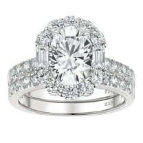 Wuziwen 3.6 Ct Oval Wedding Ring Sets Halo Engagement Rings for Women 925 Sterling Silver Cubic Zirconia Size 7