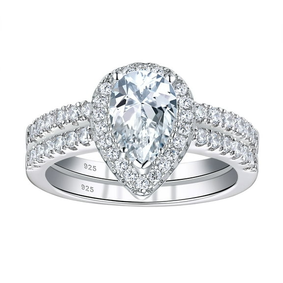 Wuziwen 3 Carat Moissanite Wedding Rings for Women Halo Pear Cut Bridal Sets 925 Sterling Silver Size 7