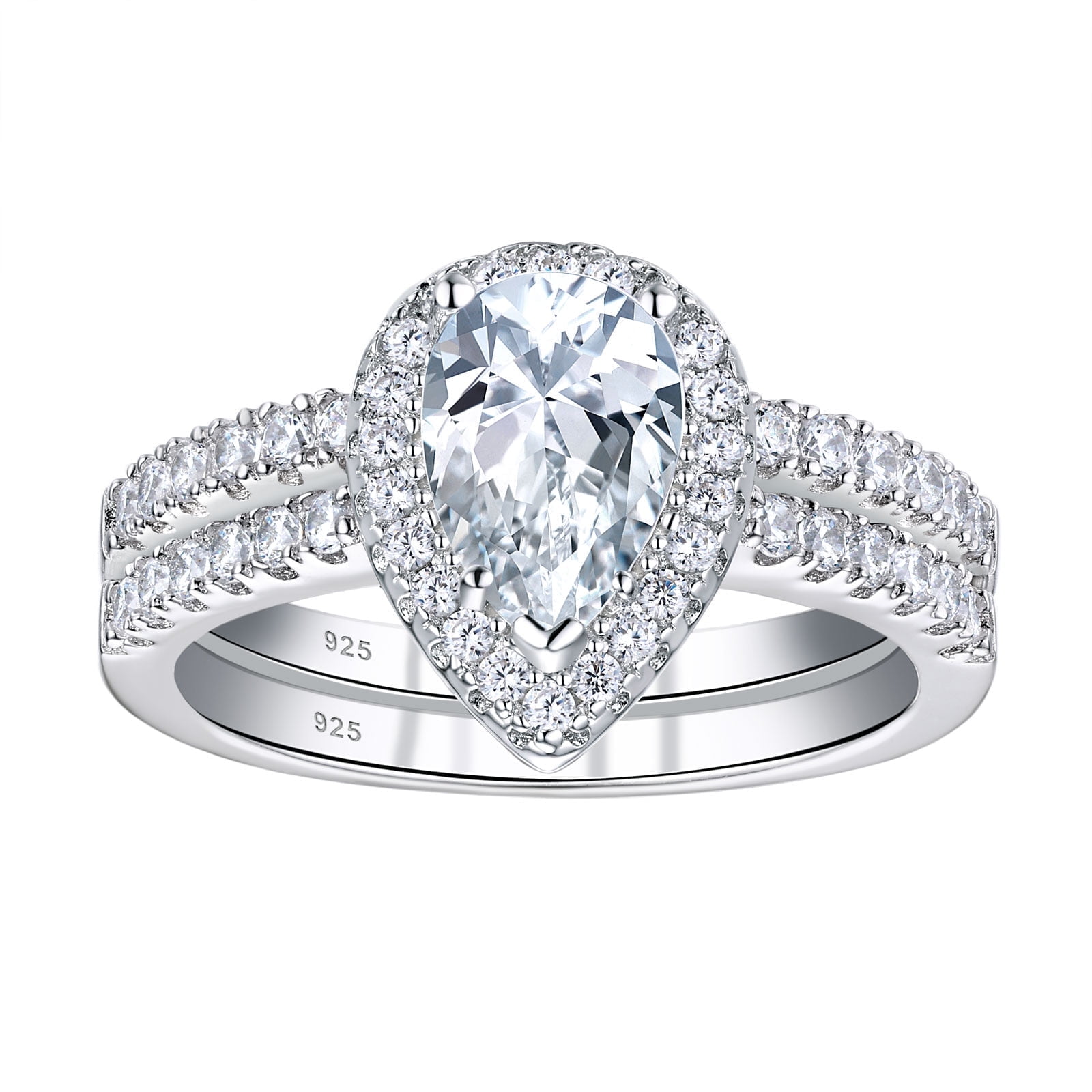 Wuziwen 3 Carat Moissanite Wedding Rings for Women Halo Pear Cut Bridal Sets 925 Sterling Silver Size 8