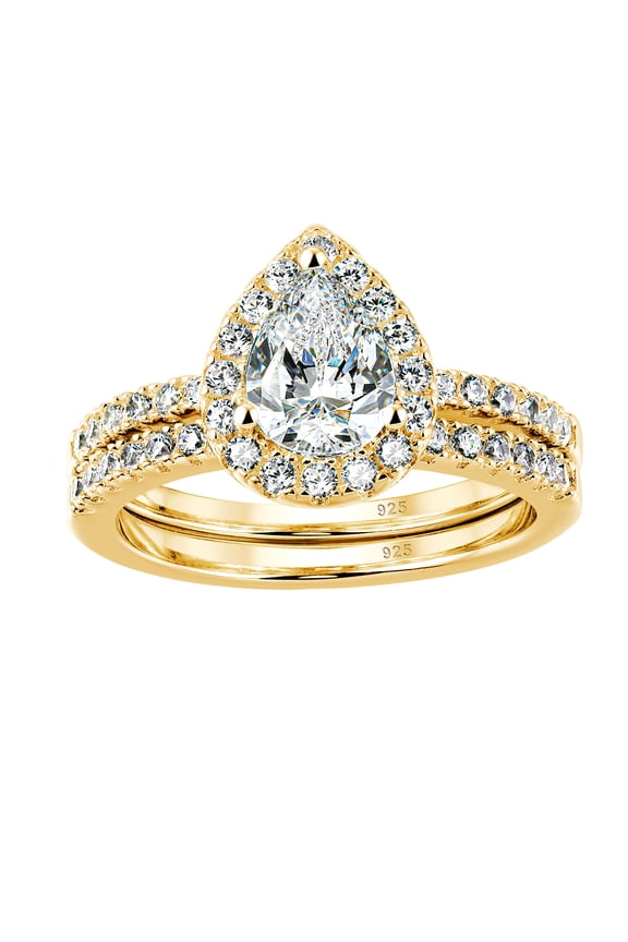 3 Carats Teardrop Wedding Ring Set for Women Vintage 18K Yellow Gold Plated AAAAA CZ Sz 7