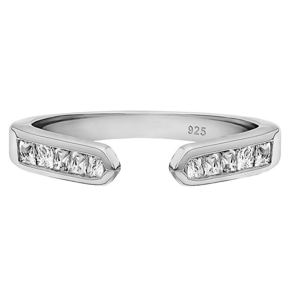 Wuziwen 3mm Open Wedding Bands for Women Sterling Silver Rings Anniversary Eternity Stackable Rings CZ Size 6