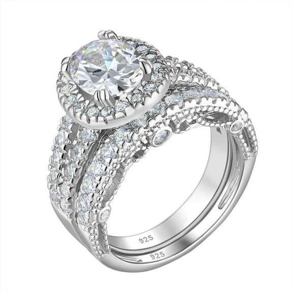 Wuziwen 4 Carats Wedding Sets Engagement Rings for Women Sterling Silver Cubic Zirconia Size 7