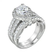 Wuziwen 4 Ct Wedding Engagement Ring Set for Women Pear Sterling Silver Ring Cubic Zirconia Size 7