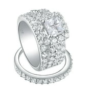 Wuziwen 4Ct Princess Engagement Rings Set for Women 925 Sterling Silver Rings Cubic Zirconia Size 6