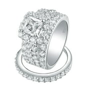 Wuziwen 4Ct Vintage Wedding Ring Set for Women Cubic Zirconia 925 Sterling Silver Princess Halo Cluster Engagement Rings for Her Size 5