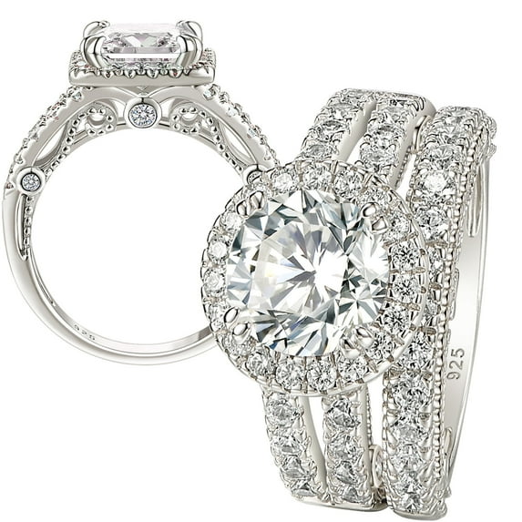 Wuziwen 4Ct Wedding Rings Engagement Ring Set for Women Cubic Zirconia 925 Sterling Silver Size 10