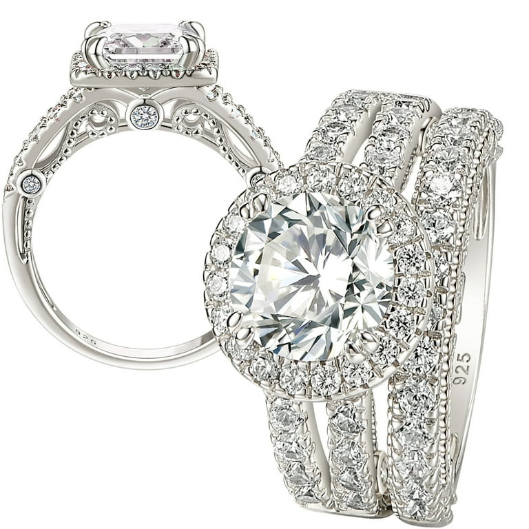 SHELOVES Wedding Ring Set Princess Cut Cubic Zirconia Sterling Silver Engagement Bridal Rings Sz 4.5 SHELOVES Wedding Ring Set Princess Cut Cubic Zirconia Sterling Silver Engagement Bridal Rings Sz 4.5