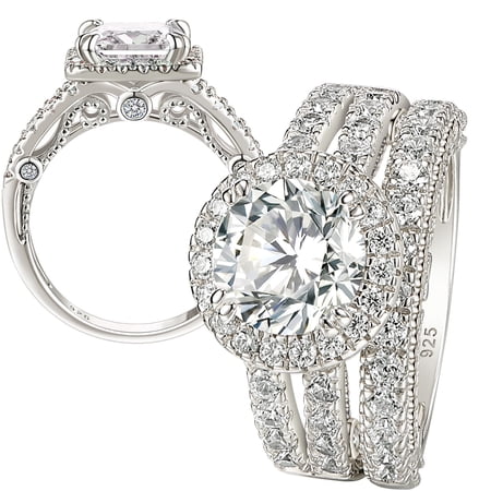 Wuziwen 4Ct Wedding Rings Engagement Ring Set for Women Cubic Zirconia 925 Sterling Silver Size 8