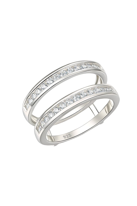 925 Sterling Silver Classical Women Wedding Ring Enhancer for Engagement Rings Half Eternity Bands Round Guard Wraps CZ Size 8