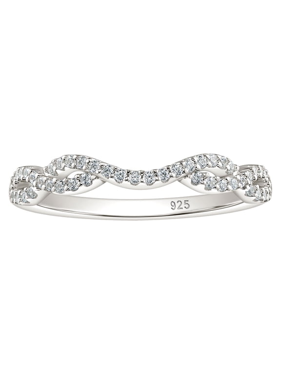 925 Sterling Silver Twisted Infinity Eternity Ring Wedding Bands for Women Cubic Zirconia Sz 7