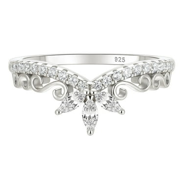 Wuziwen Crown Wedding Bands for Women Curved Infinity Eternity Rings for Her 925 Sterling Silver Cubic Zirconia Size 7