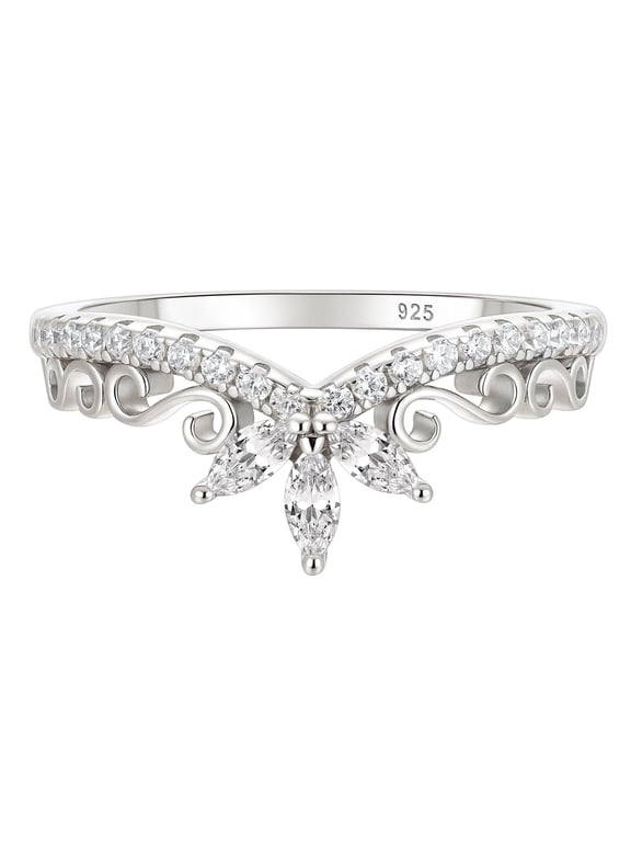 Crown Wedding Bands for Women Curved Infinity Eternity Rings for Her 925 Sterling Silver Cubic Zirconia Size 7