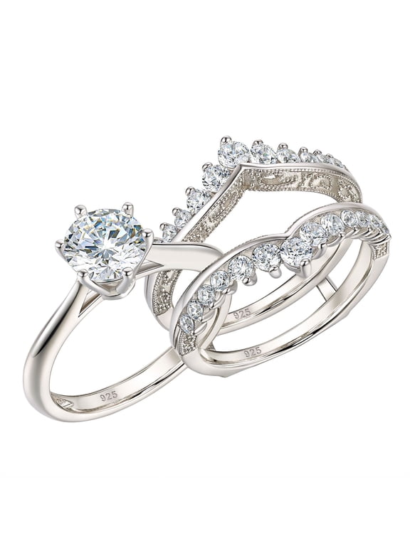 Crown Wedding Rings Guard Enhancer Sterling Silver Rings for Women Cubic Zirconia Size 10