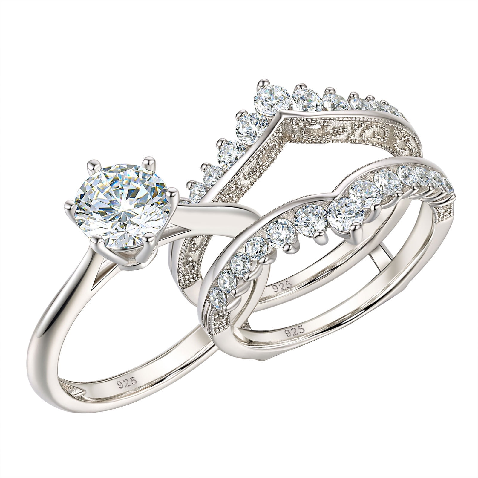 Wuziwen Crown Wedding Rings Guard Enhancer Sterling Silver Rings for ...
