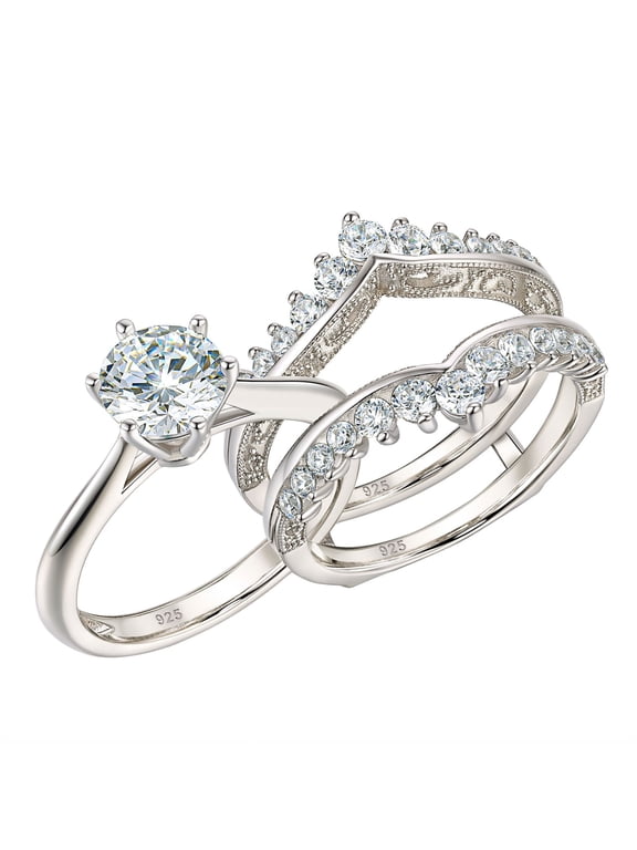 Crown Wedding Rings Guard Enhancer Sterling Silver Rings for Women Cubic Zirconia Size 7