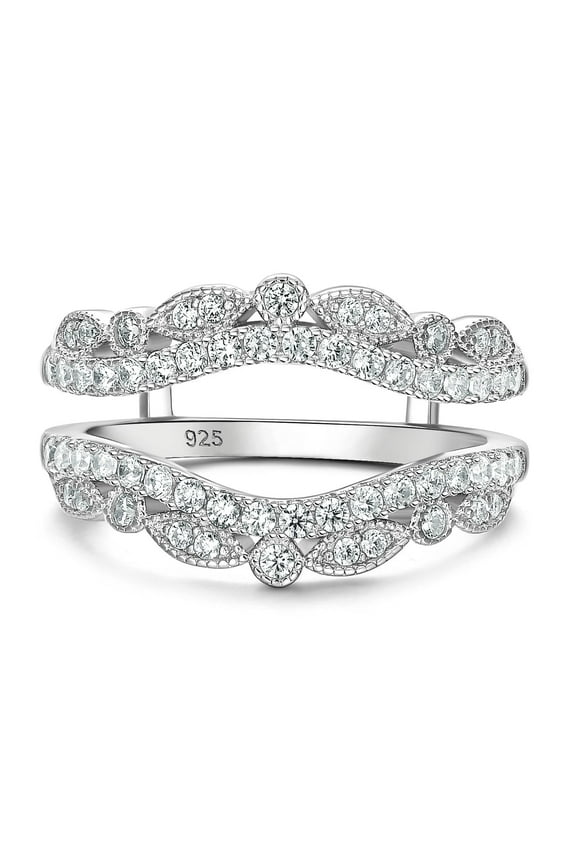 Curved Ring Enhancers for Engagement Rings Guard Wrap Stackable Wedding Bands for Women 925 Sterling Silver CZ 5