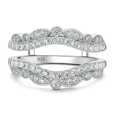 Wuziwen Curved Ring Enhancers for Engagement Rings Guard Wrap Stackable Wedding Bands for Women 925 Sterling Silver CZ 7