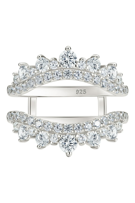 Curved Wedding Ring for Women Ring Enhancers Guard for Engagement Rings 925 Sterling Silver CZ Size 10