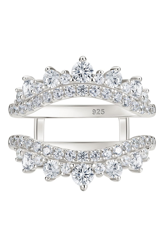 Curved Wedding Ring for Women Ring Enhancers Guard for Engagement Rings 925 Sterling Silver CZ Size 9