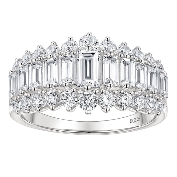 Wuziwen Emerald Cut Wedding Bands for Women Engagement Rings for Her 925 Sterling Silver Eternity Rings Size 5