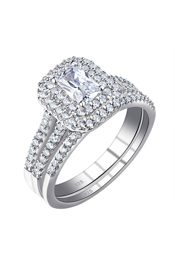 Emerald Wedding Rings for Women Bridal Sets 925 Sterling Silver CZ Cubic Zirconia Size 6