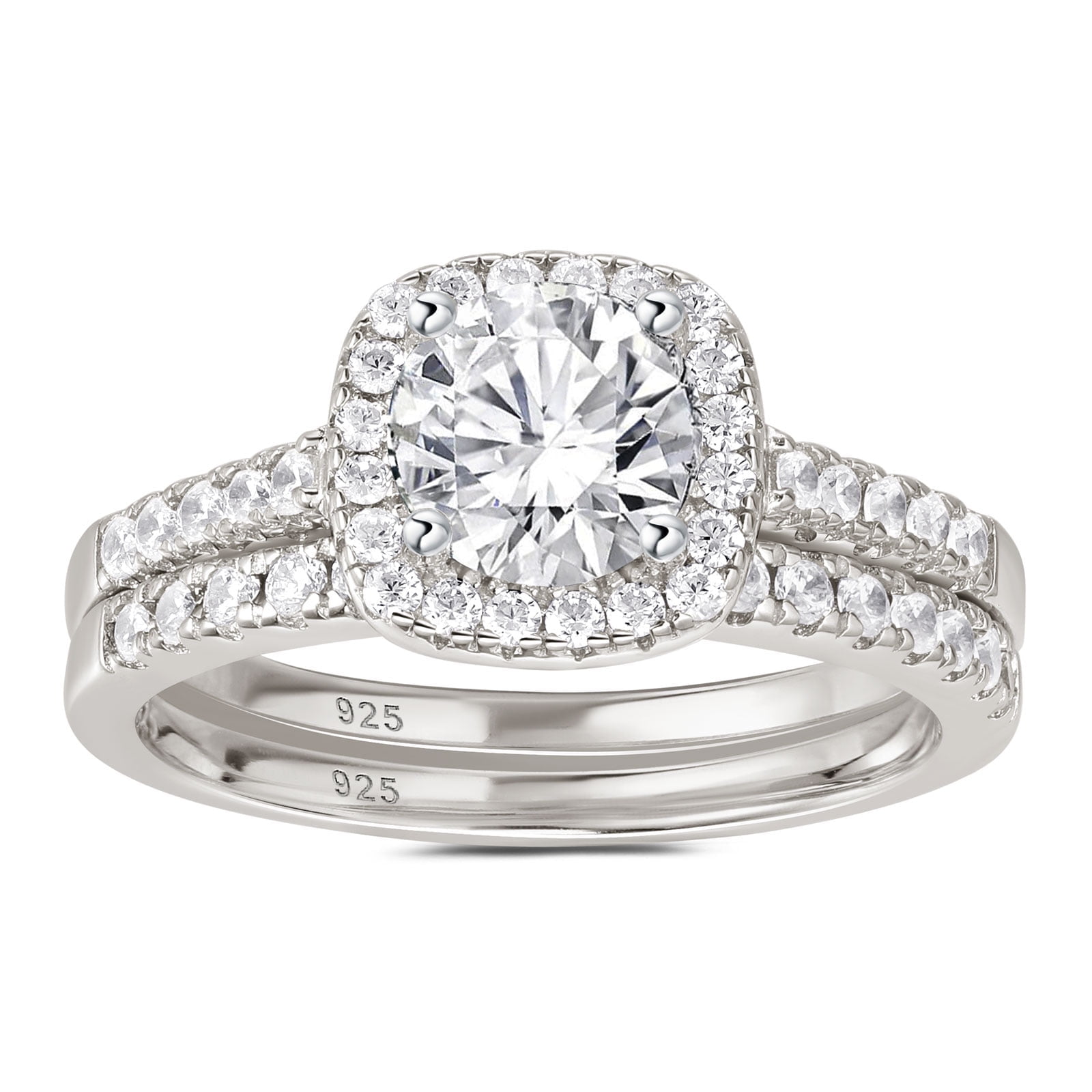 Sterling Silver Halo Engagement Ring With Aquamarine & White Diamonds - Size 7, Gift Box Included