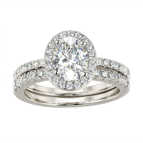 Wuziwen Halo Oval Cut Wedding Ring Sets for Her 925 Sterling Silver Engagement Rings for Women Size 10