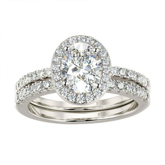 Wuziwen Halo Oval Cut Wedding Ring Sets for Her 925 Sterling Silver Engagement Rings for Women Size 7