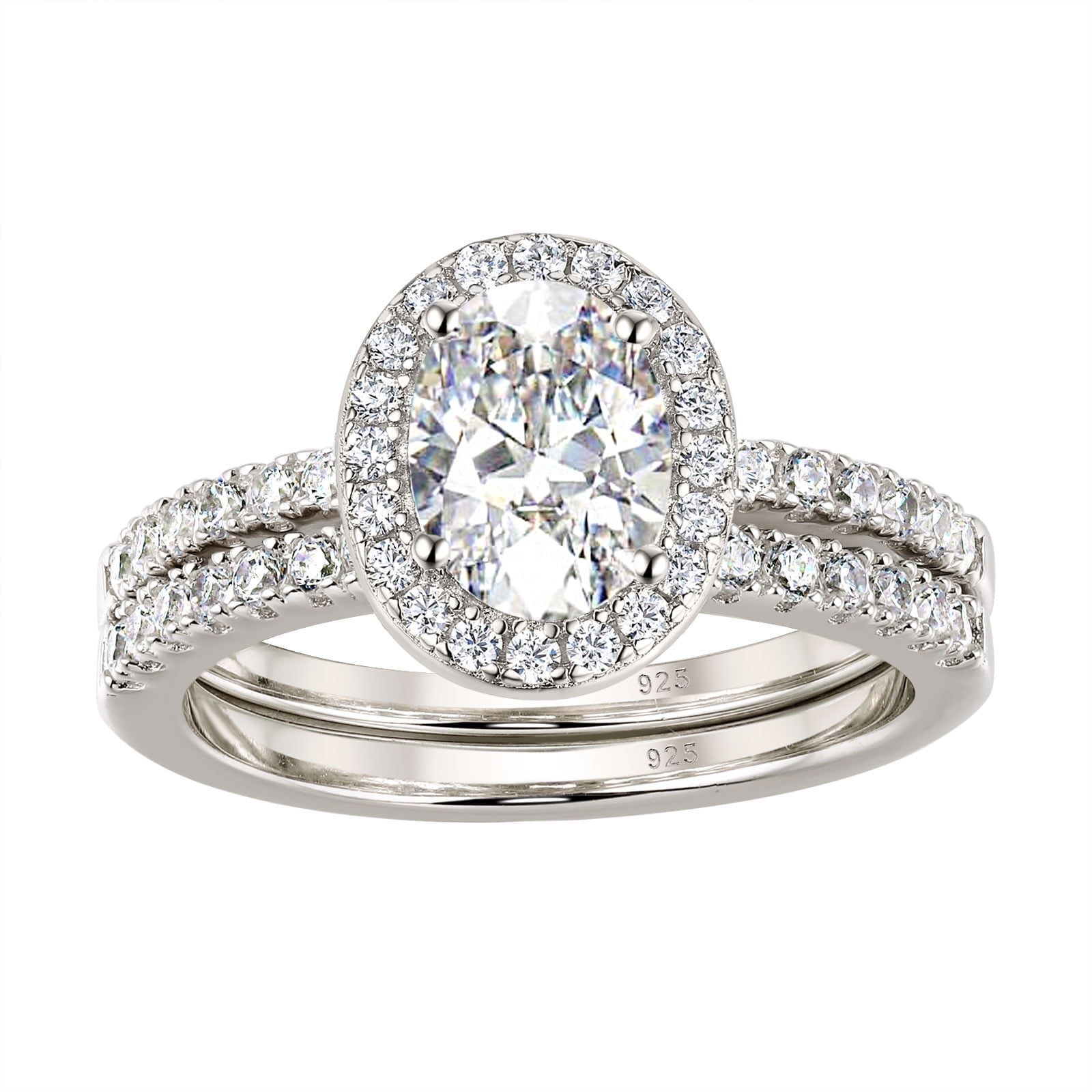 Wuziwen Halo Oval Cut Wedding Ring Sets for Her 925 Sterling Silver Engagement Rings for Women Size 8.5